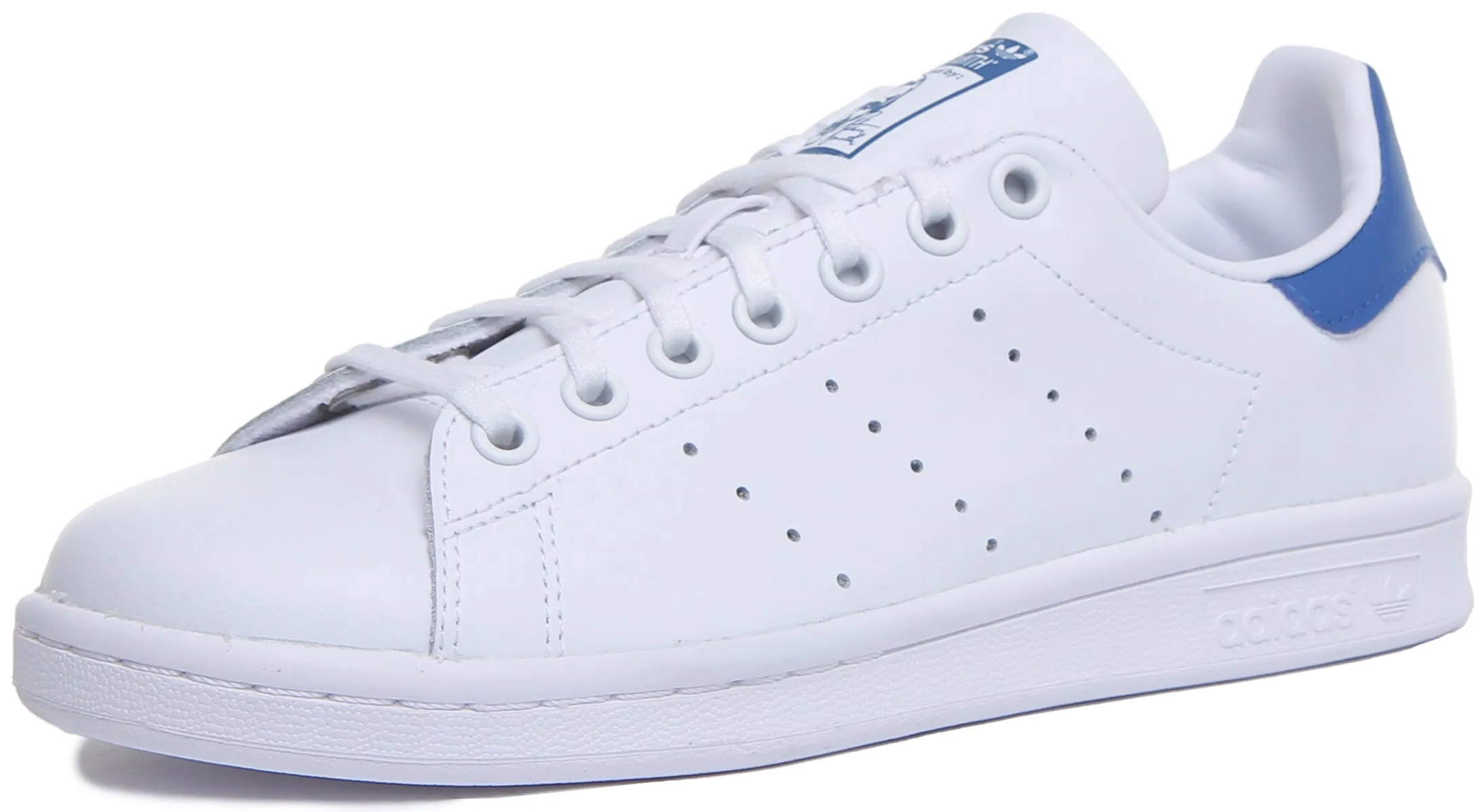 Adidas Stan Smith J Lace Up Leather Trainers In White Blue For Youth