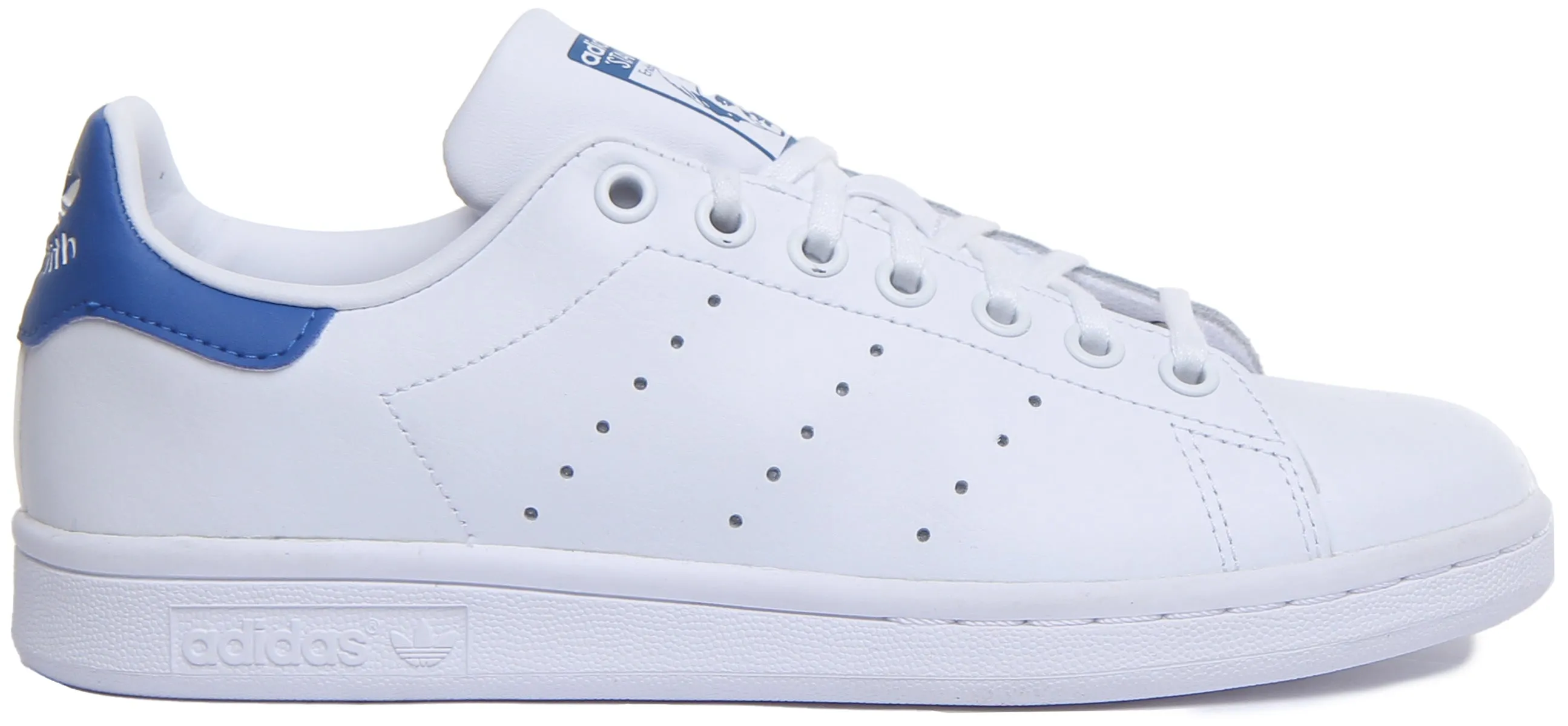 Adidas Stan Smith J Lace Up Leather Trainers In White Blue For Youth