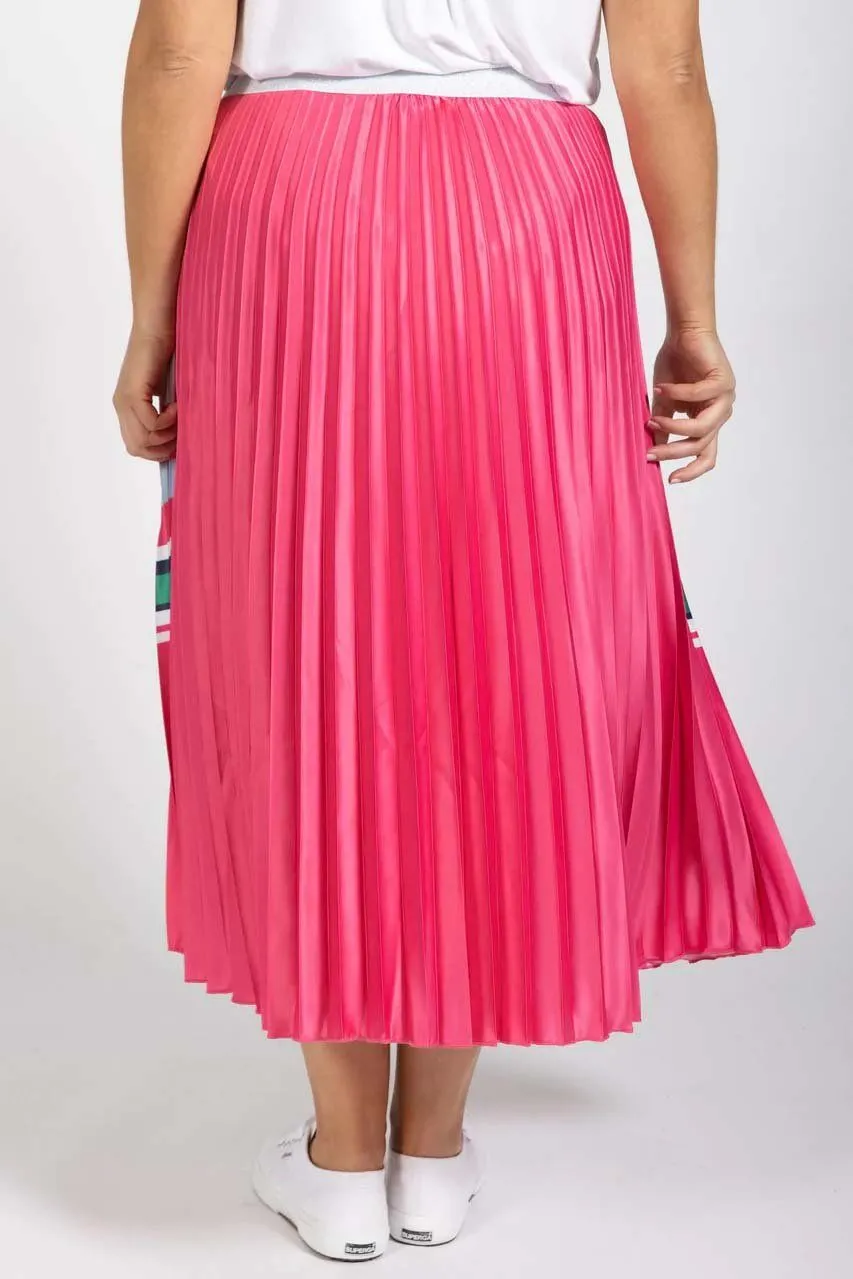 Betty Basics Kit Pleated Midi Skirt in Pink Chevron