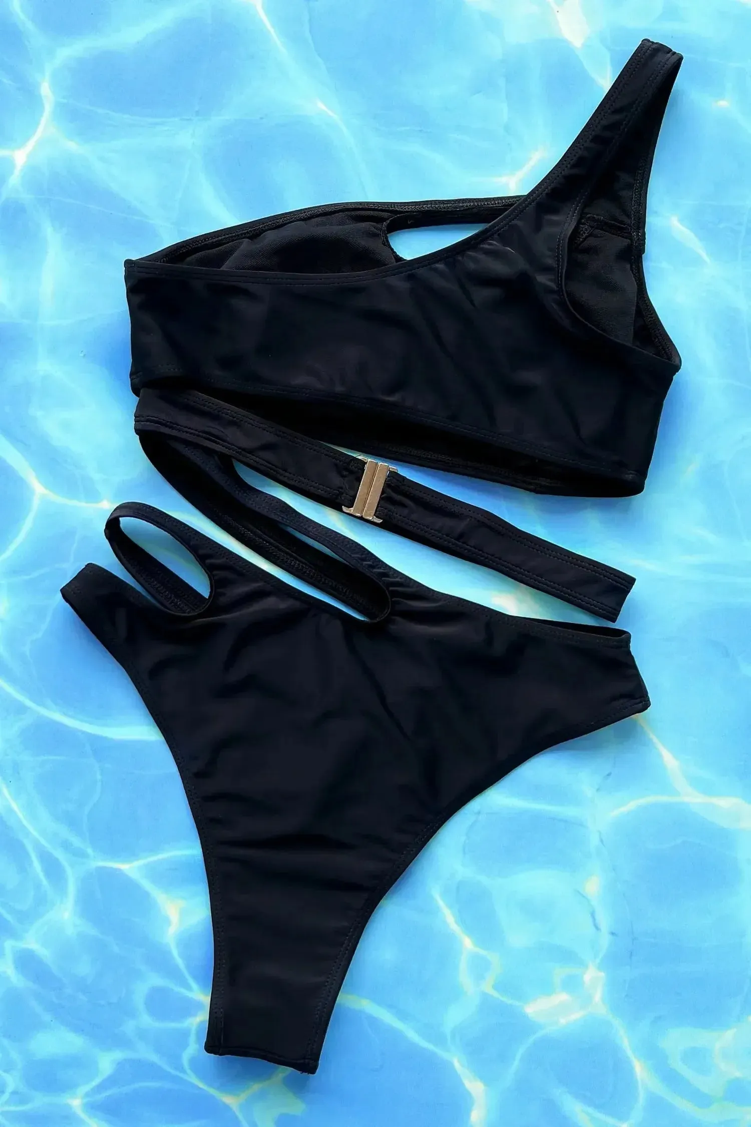 Black One Shoulder Cutout Swimsuit