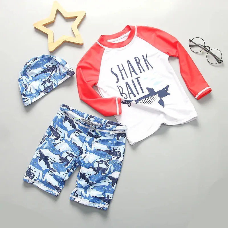 Boy Long Dinosaur-Animal Rashguard Swim Trunks