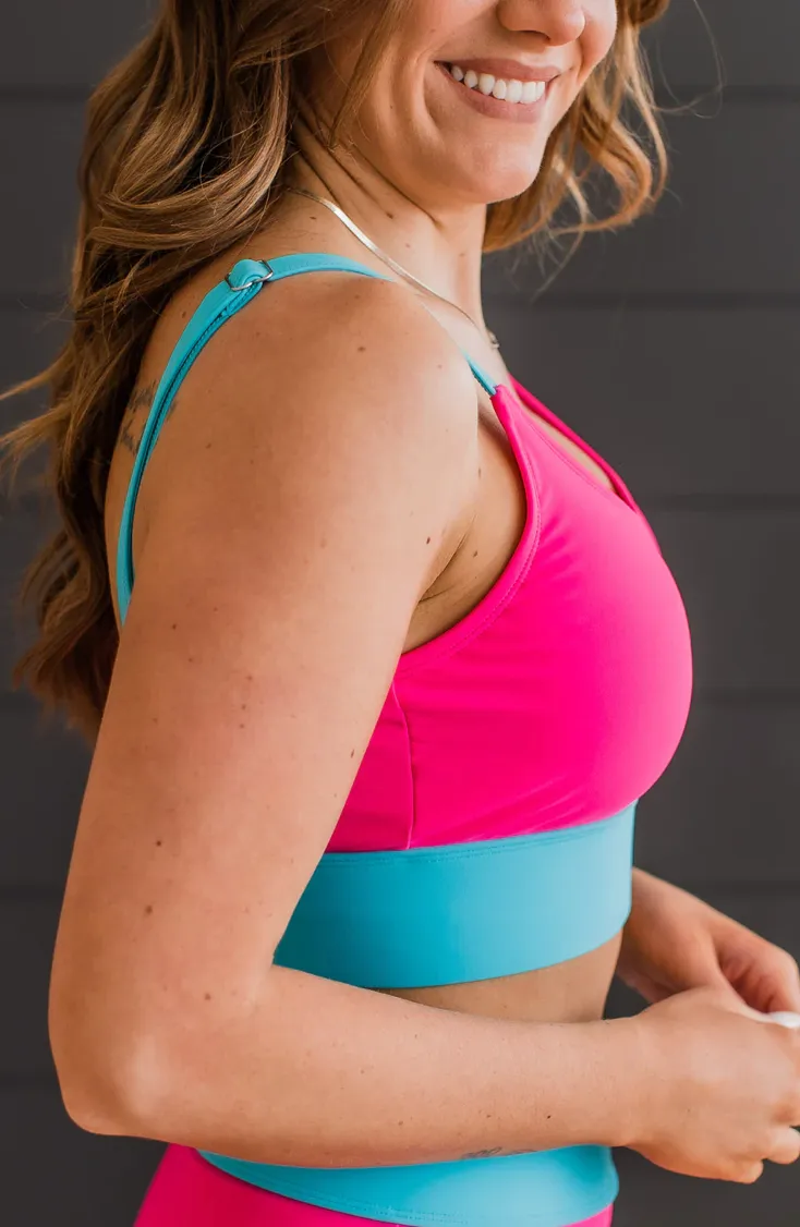 Catching Waves Bright Pink & Blue Bikini Swim Top