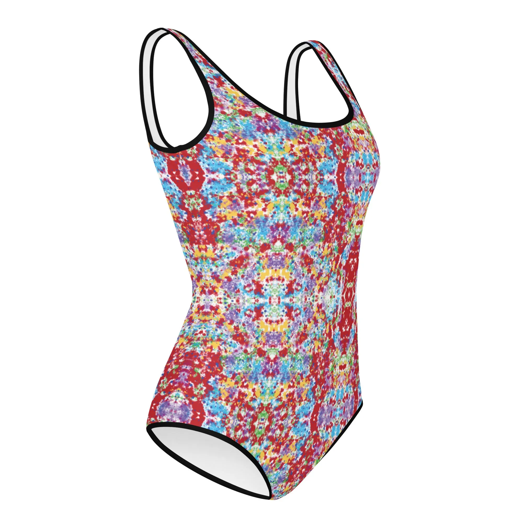 Girls Swimsuit - White Rainbow Kaliedoscope