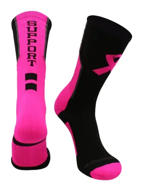 Pink Ribbon Breast Cancer Awareness Support Athletic Crew Socks