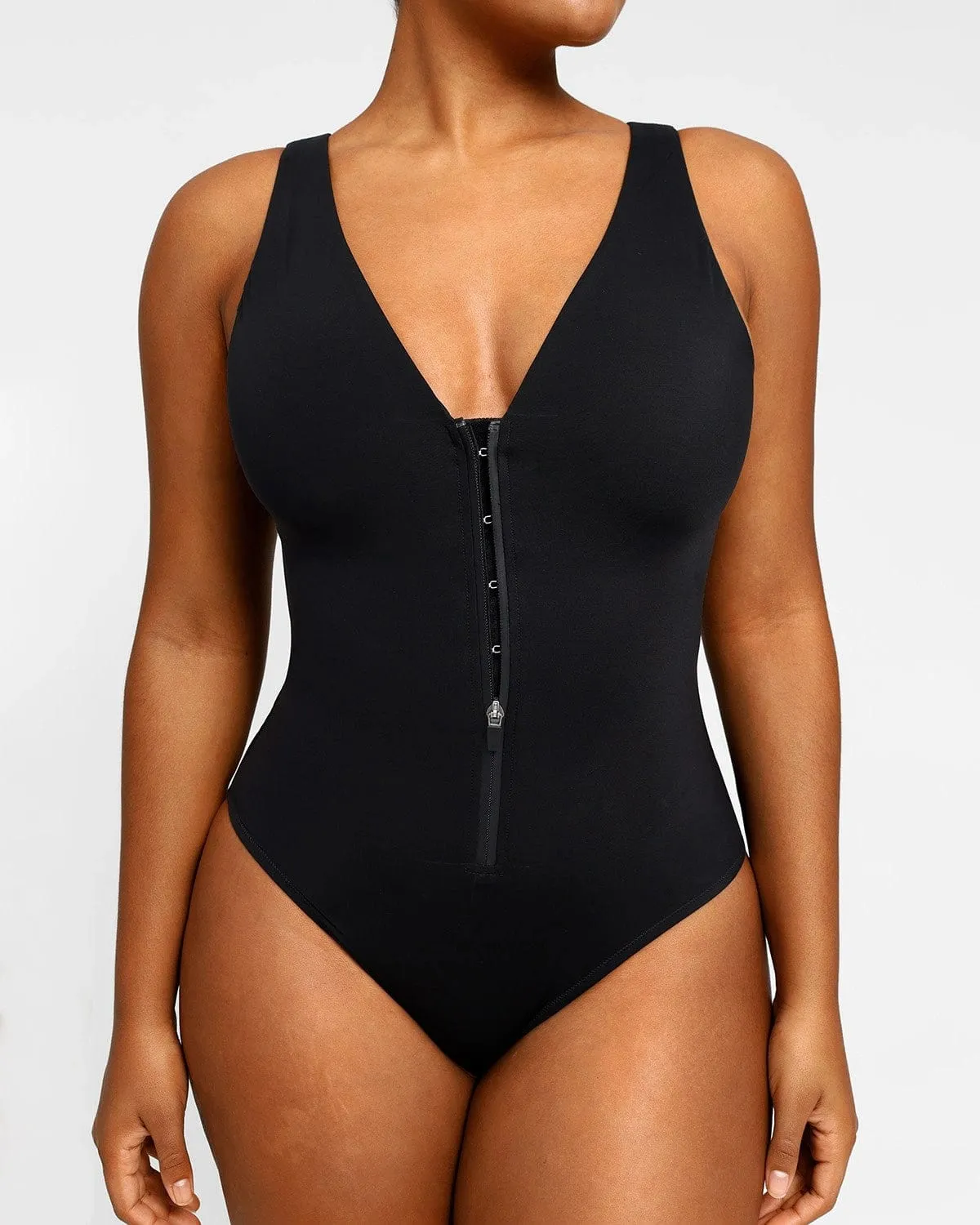 Smart Sculpt Plunge Zip Front Shaping Swimsuit