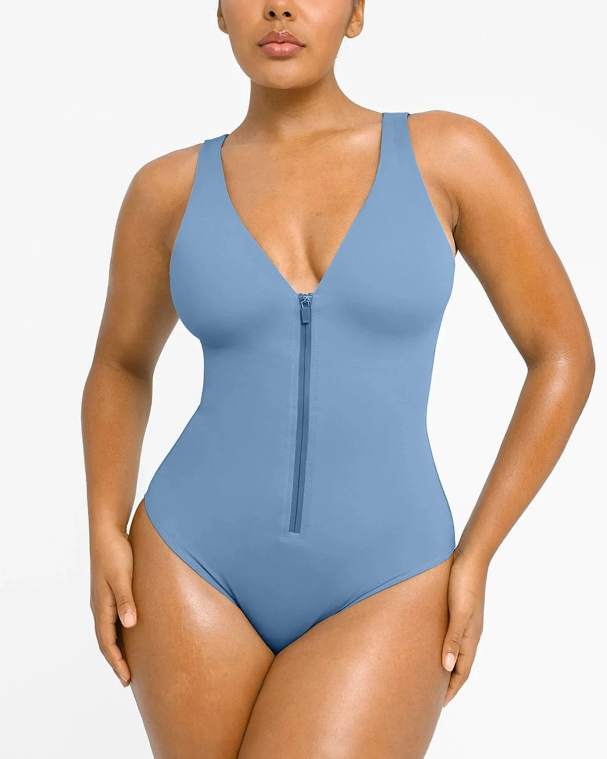 Smart Sculpt Plunge Zip Front Shaping Swimsuit