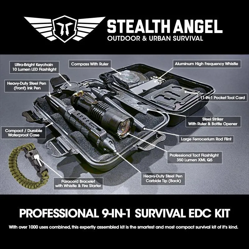 Stealth Angel 9-in-1 Survival Kit (With Paracord)