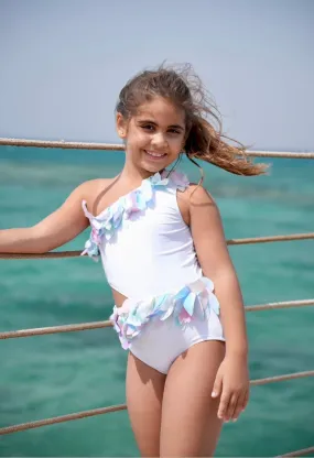 White colored petals swimsuit