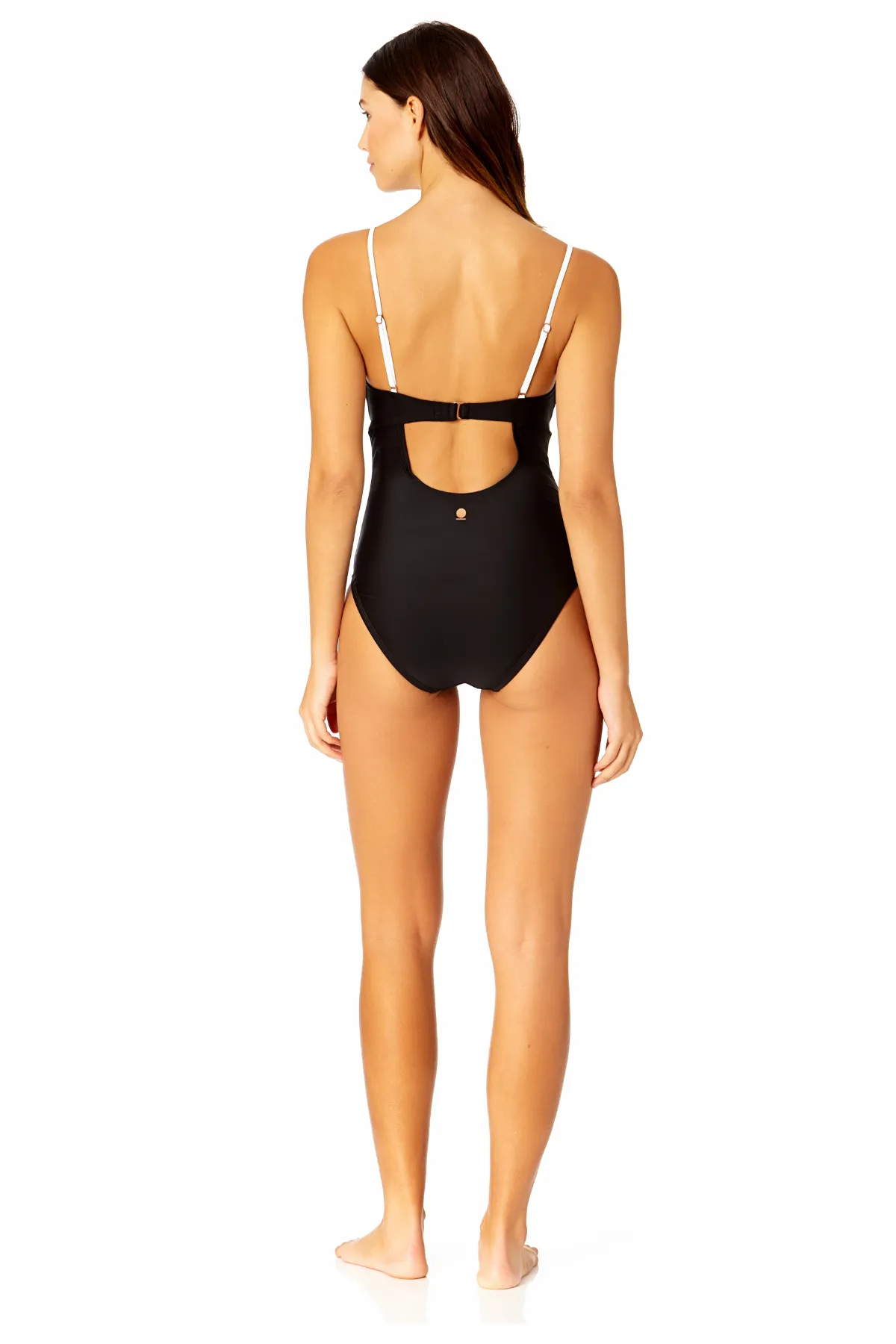 Women's Solid Piped Keyhole One Piece Swimsuit